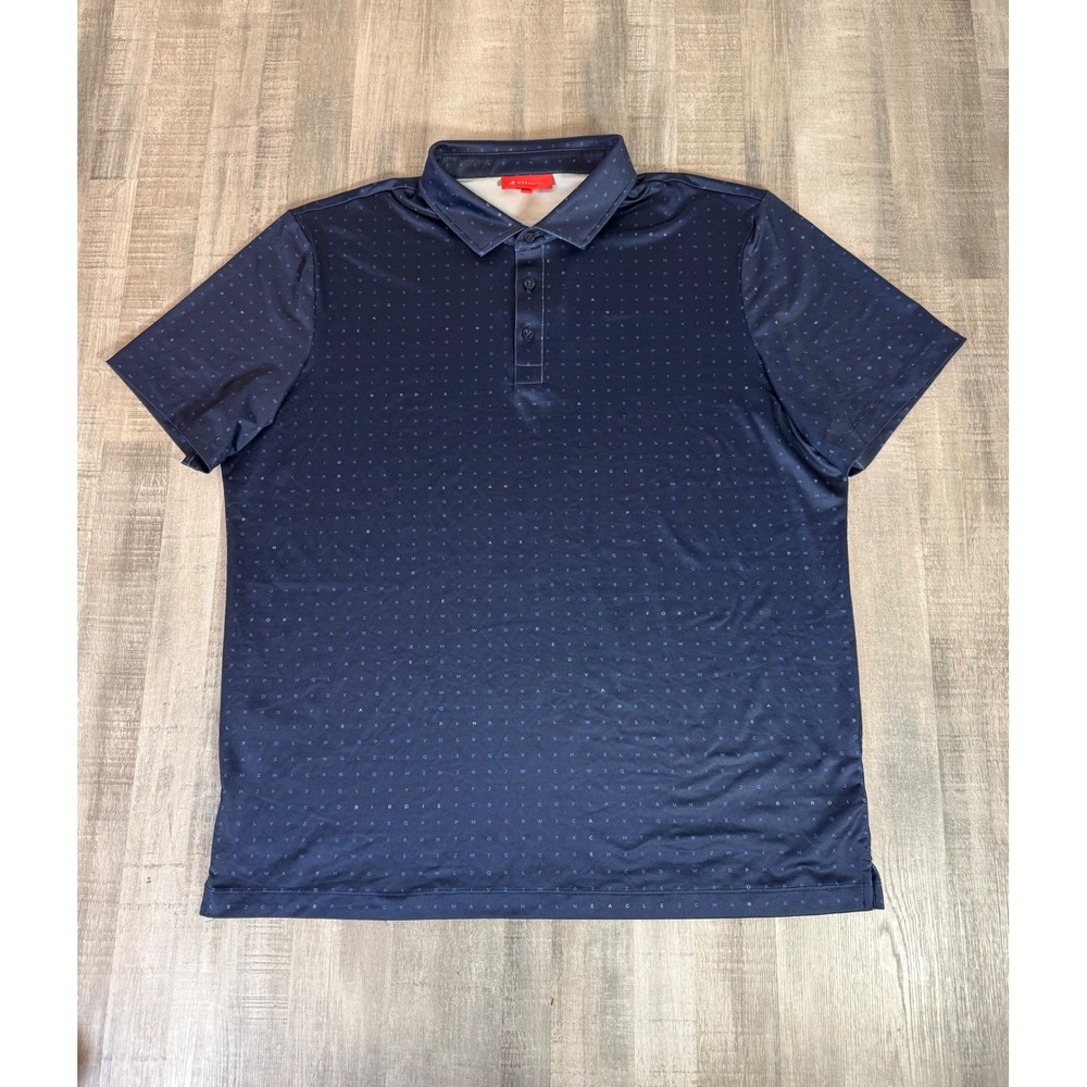 Redvanly Polo Mens XL Golf Shirt Navy Blue Crossword AOP Short Sleeve Stretch